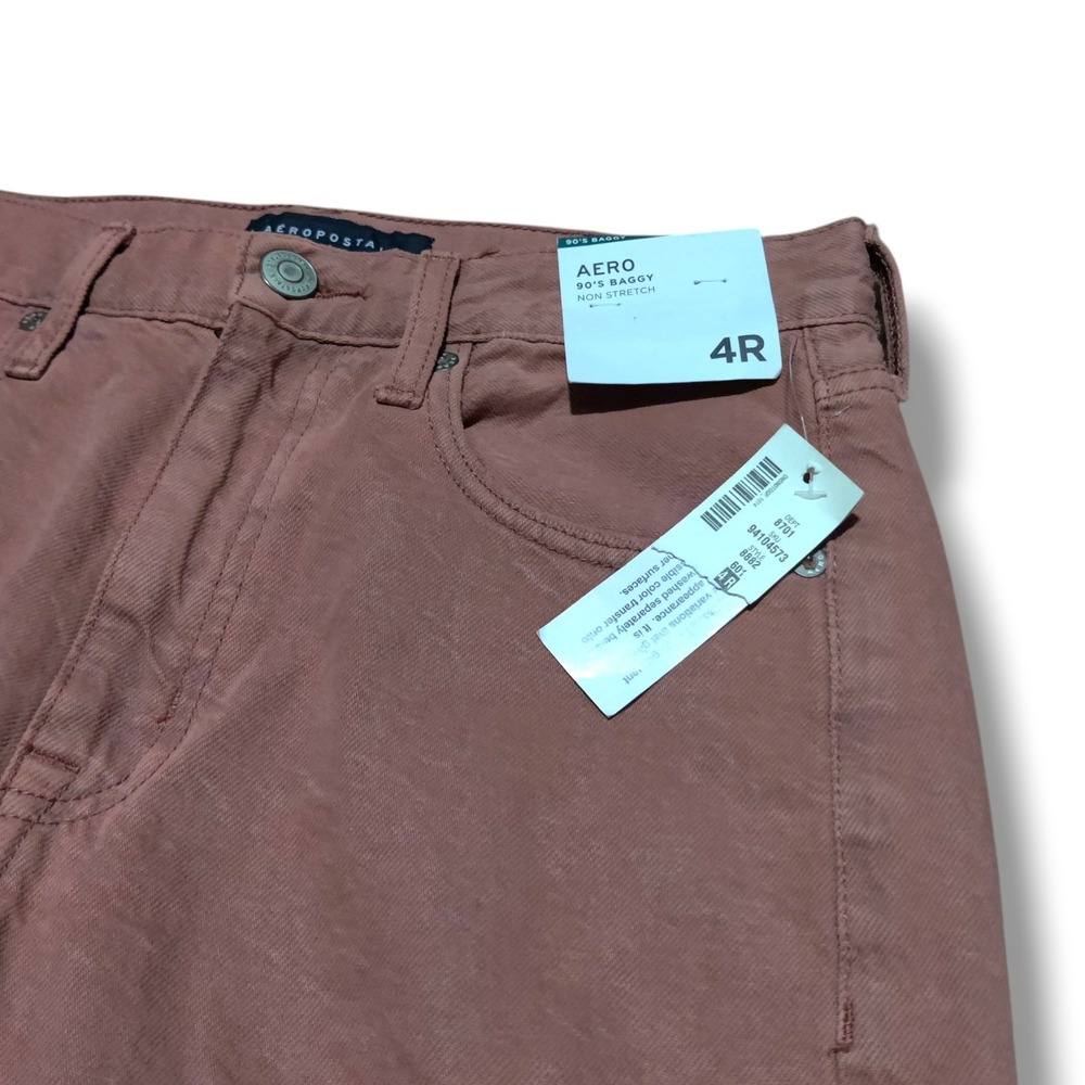 Aeropostale 90s Baggy Wide Non-Stretch Distressed Denim Jeans Pink Size 4R New